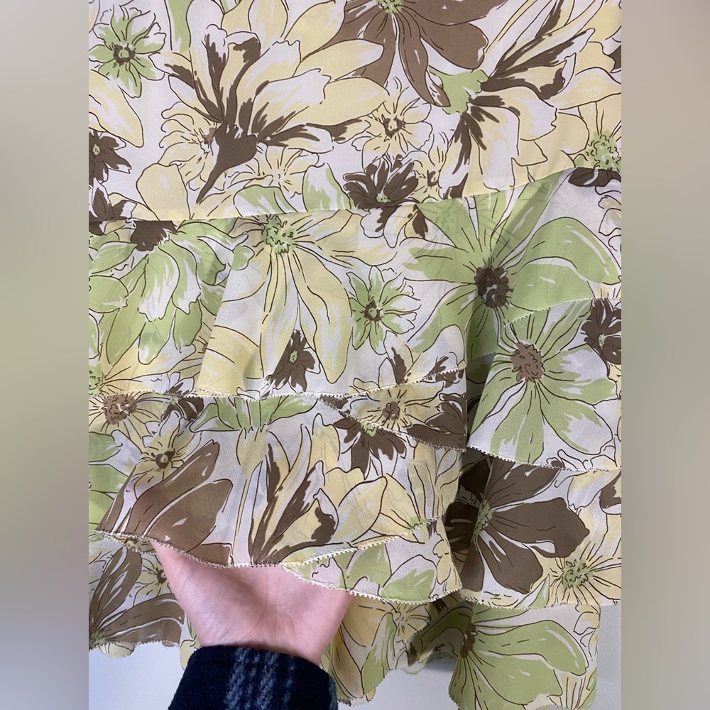 Y2k White skirt floral green brown yellow tiered mini fairycore cottagecore - Picture 4 of 7